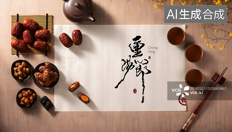 【AI数字艺术】写毛笔字,重阳节,书法,传统节日插画背景图片素材