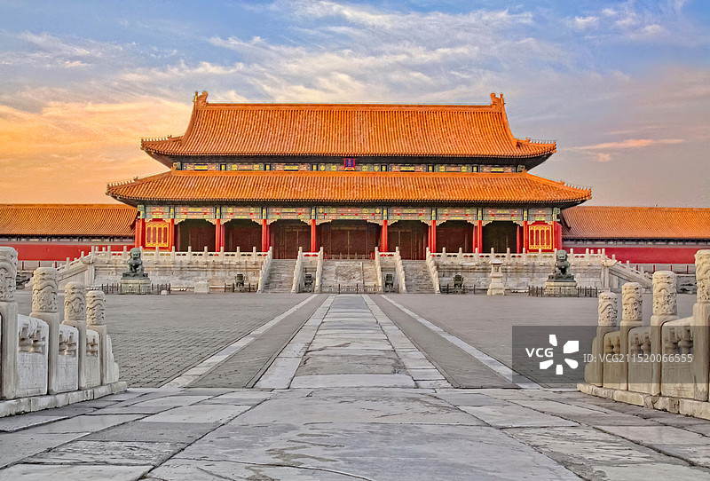 夕阳下的故宫太和门图片素材