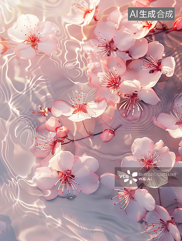 【AI数字艺术】粉色花瓣在水中漂浮图片素材