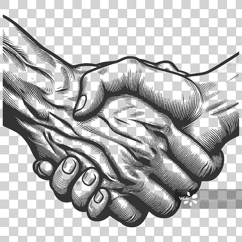 握手雕刻素描图片素材