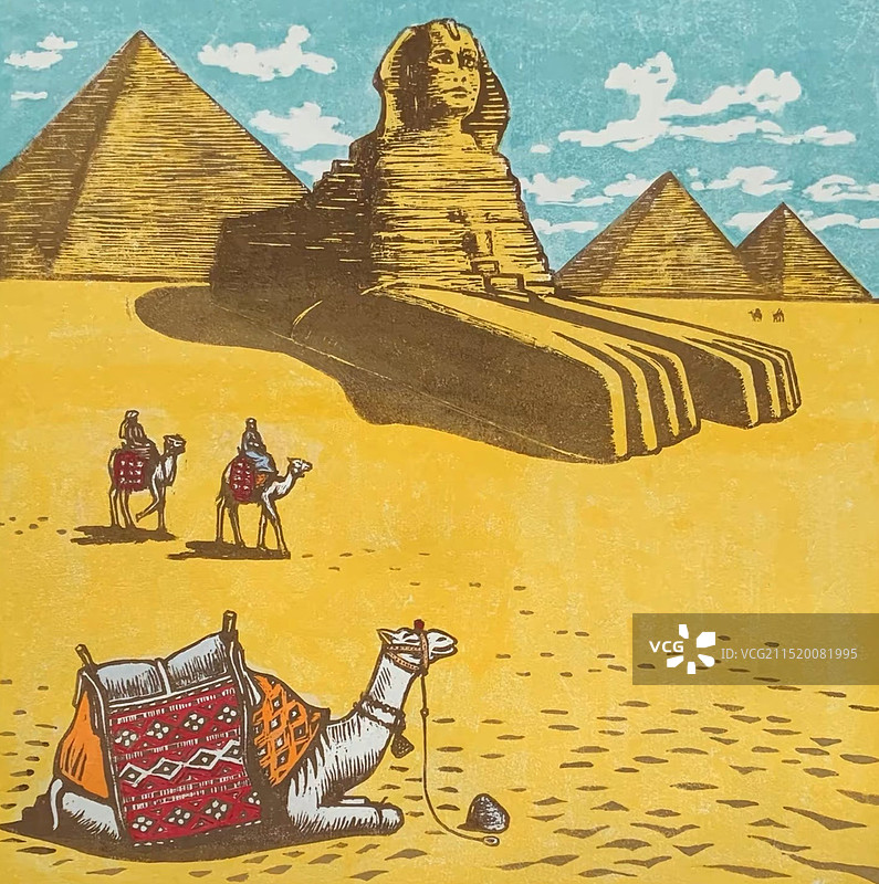 套色木刻《月圆之夜》图片素材