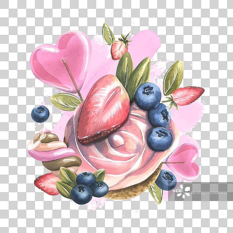 奶油粉色心形纸杯蛋糕图片素材