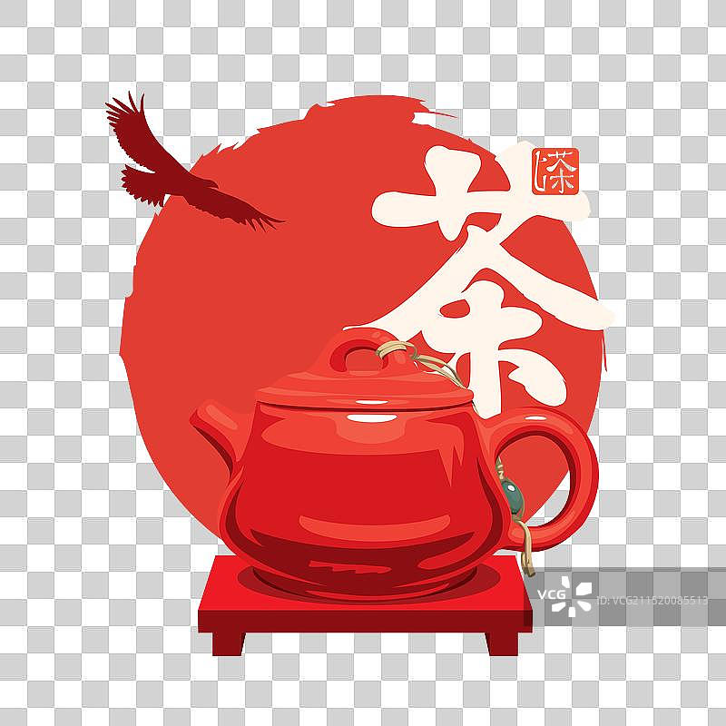 红色字符背景上的茶壶图片素材