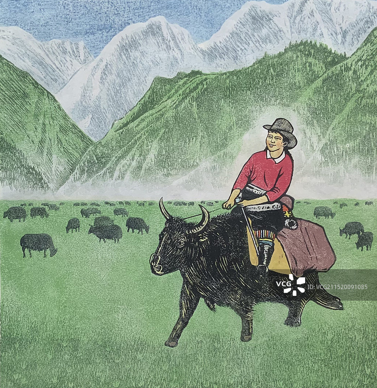 水印木刻《喜奔小康道》图片素材