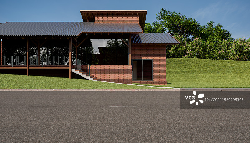 沥青公路_独栋别墅_庭院图片素材