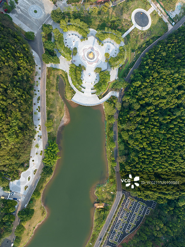 四川遂宁中国观音故里灵泉风景区灵泉寺航拍图片素材