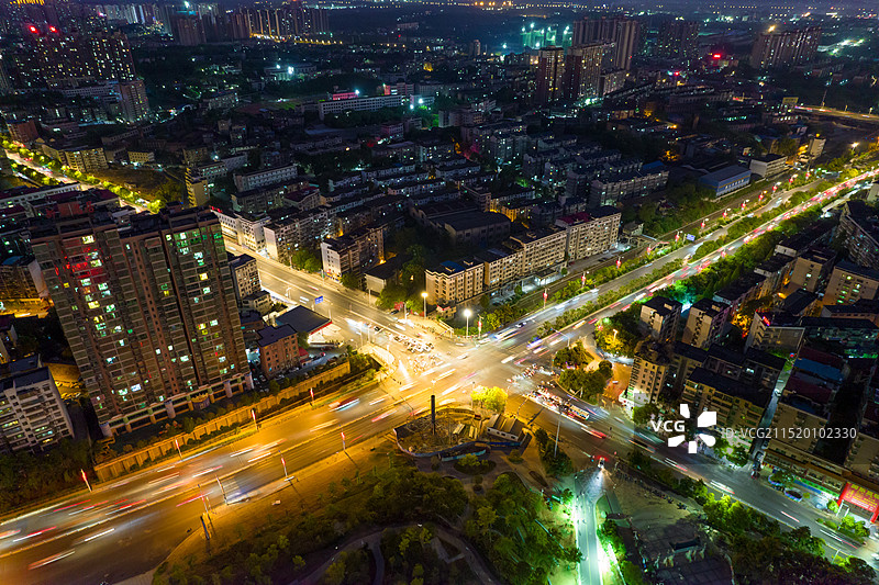 中国湖南省衡阳市蒸阳南路与衡州大道立交桥夜景航拍风光图片素材