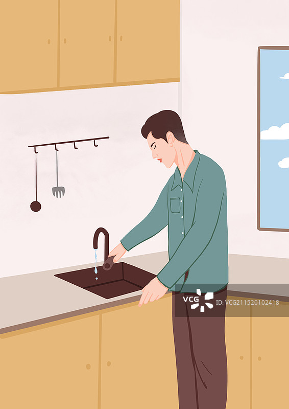 拧紧水龙头的人图片素材