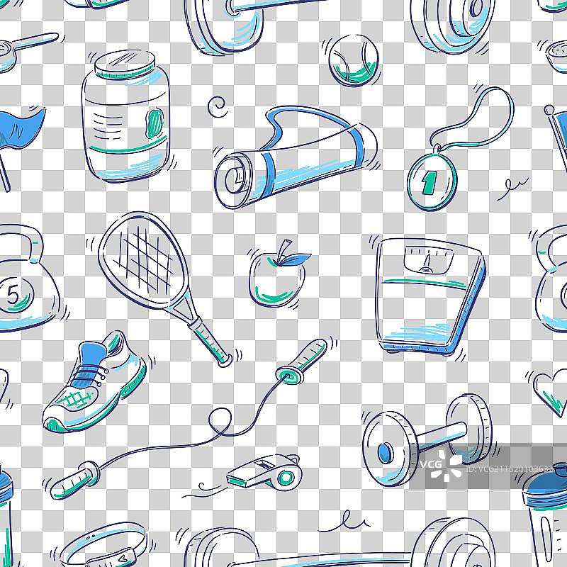 健身涂鸦草图无缝图案图片素材