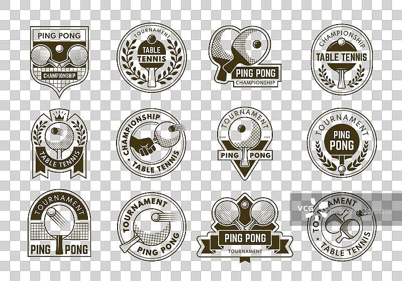 乒乓球徽章风格化标志与球图片素材