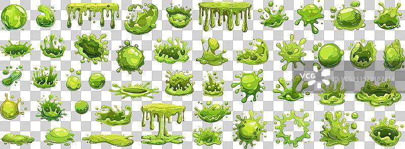 卡通绿色黏液，有毒污渍滴落图片素材