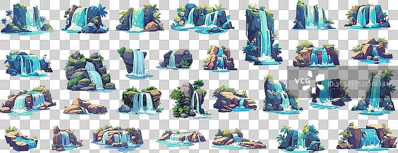 卡通瀑布野生自然山河图片素材