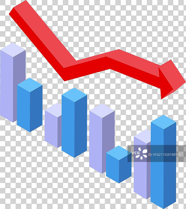 指向递减图表的红色向下箭头图片素材