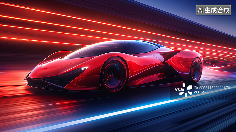 【AI数字艺术】未来红色汽车和光轨图片素材