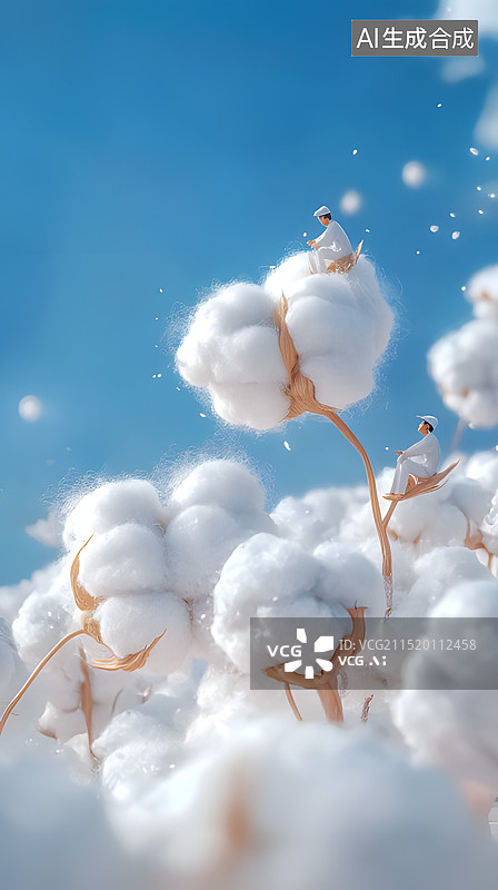 【AI数字艺术】24节气寒露3D风格微观场景收棉花插画竖版图片素材