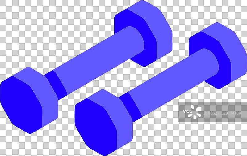 蓝色哑铃，白色背景图片素材