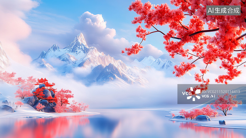 【AI数字艺术】3D中国风山水画图片素材
