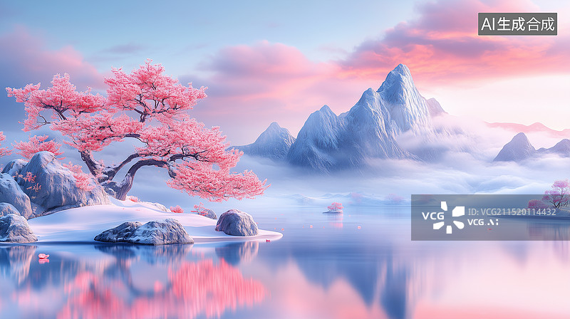 【AI数字艺术】3D中国风山水画图片素材