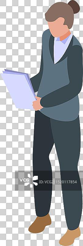 女商人拿着文件2.5D图标图片素材
