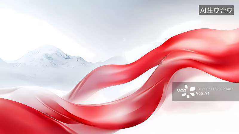 【AI数字艺术】红色丝绸丝带和山脉国庆背景图片素材