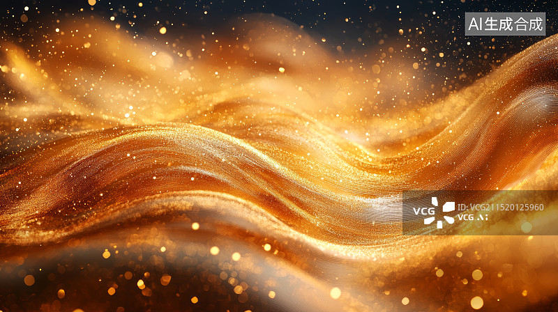 【AI数字艺术】金色粒子波动的抽象能量场景图片素材