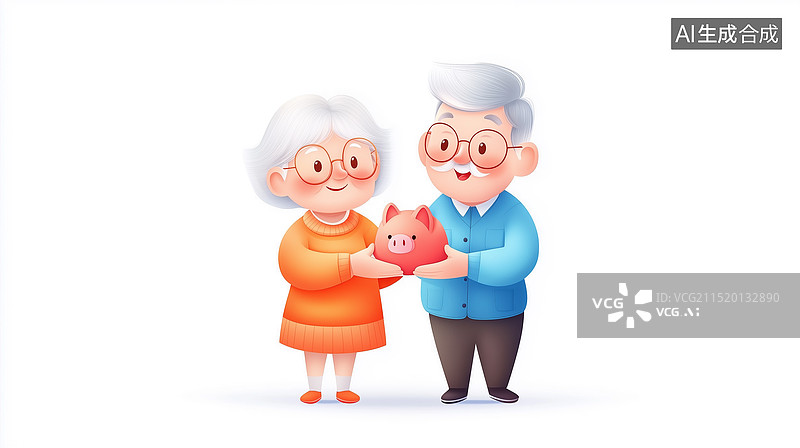 【AI数字艺术】退休老年夫妇抱着储蓄罐图片素材