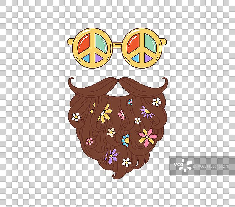 卡通复古嬉皮士风格太阳镜与胡须图片素材