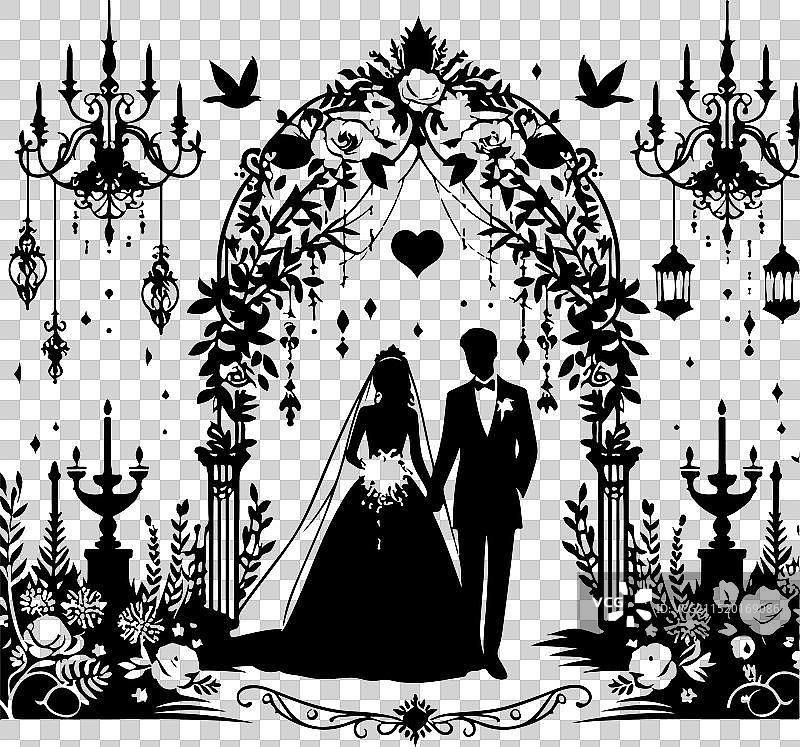 手绘婚礼情侣剪影图片素材