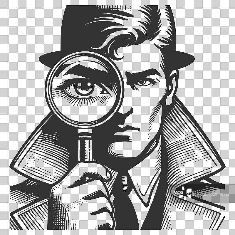 带放大镜的侦探雕刻图片素材