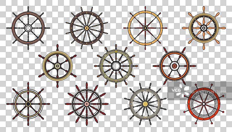 老式木制船用方向盘图片素材