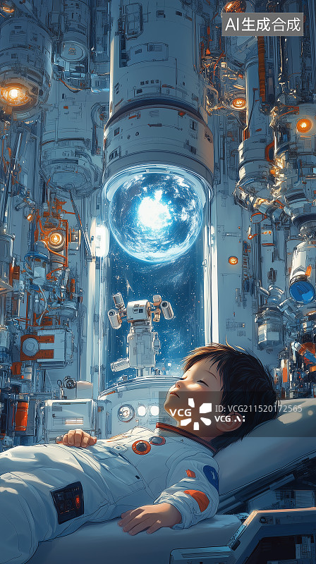 【AI数字艺术】航天智造，浩瀚宇宙中飞船闪耀，科学家与学生共同见证，展现科技魅力与未来憧憬。图片素材