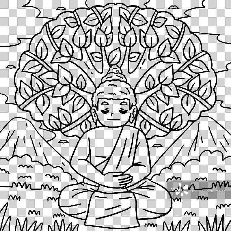 菩提树下佛陀着色页图片素材