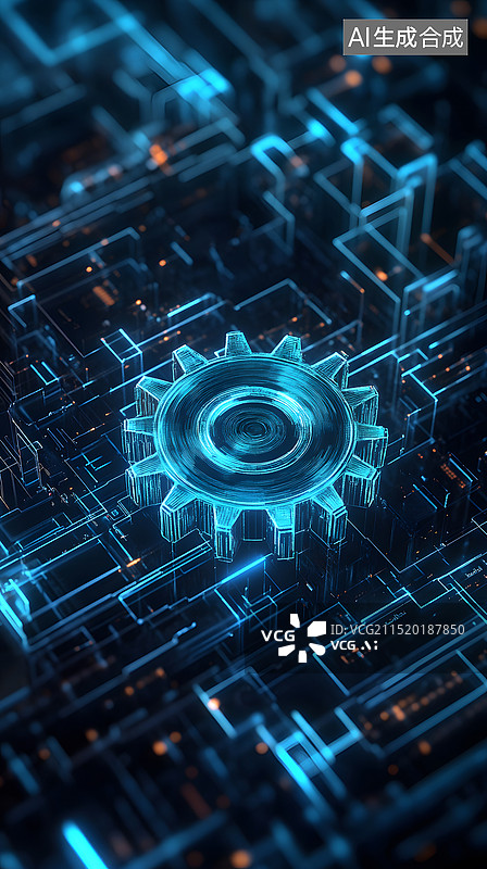 【AI数字艺术】科技发光齿轮设置背景图片素材