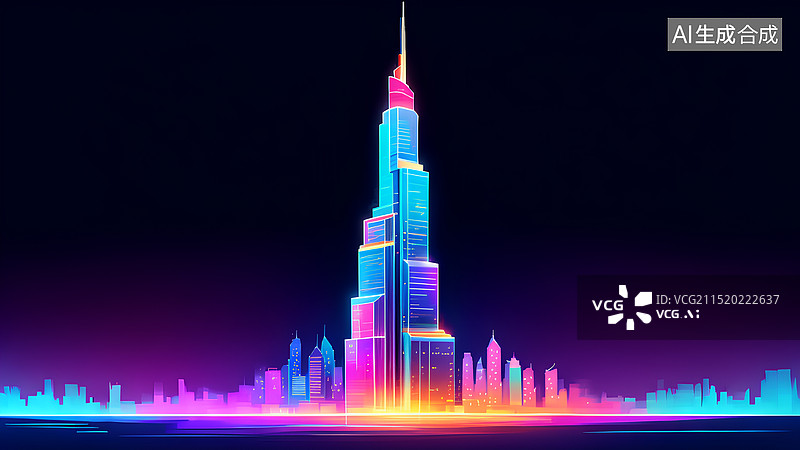【AI数字艺术】房地产楼盘主题插画 城市建筑夜景风光图片素材