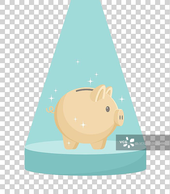 聚光灯下的金色储蓄罐图片素材