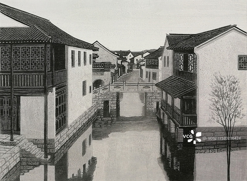 水印木刻《思乡》图片素材