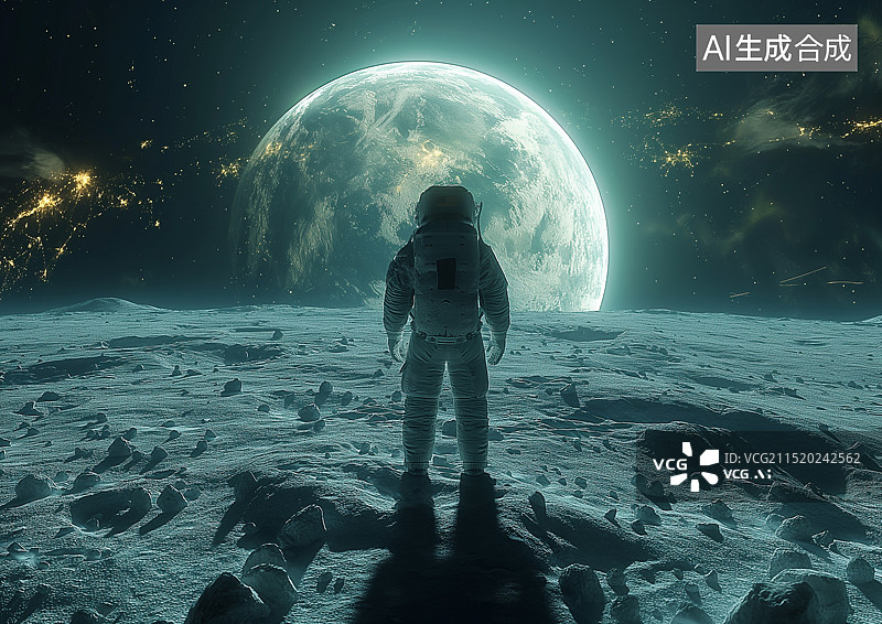 【AI数字艺术】一名宇航员在外太空星球上图片素材