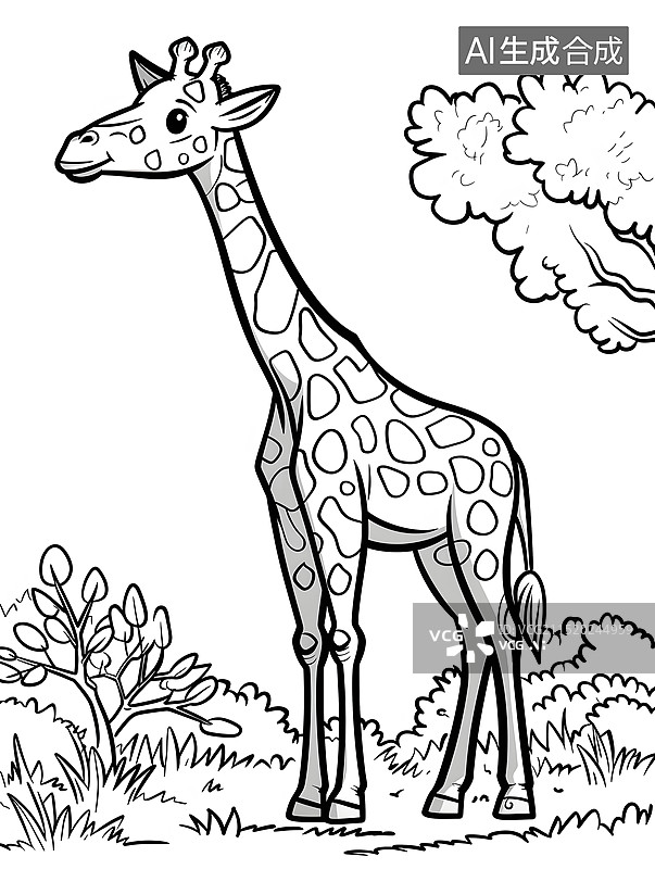 【AI数字艺术】黑白简笔画野生动物长颈鹿图片素材