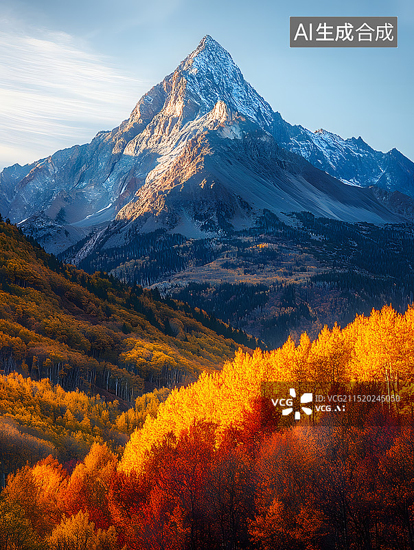 【AI数字艺术】秋天的红叶森林和高山图片素材