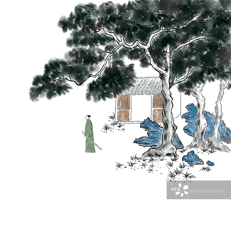 水墨插画二十四节气立秋图片素材