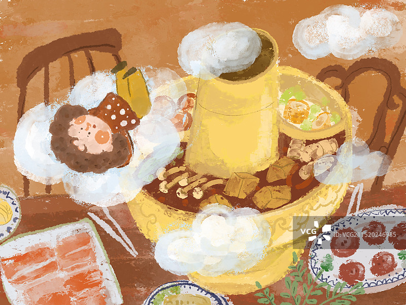 南北饮食元素年夜饭中国传统节日火锅图片素材