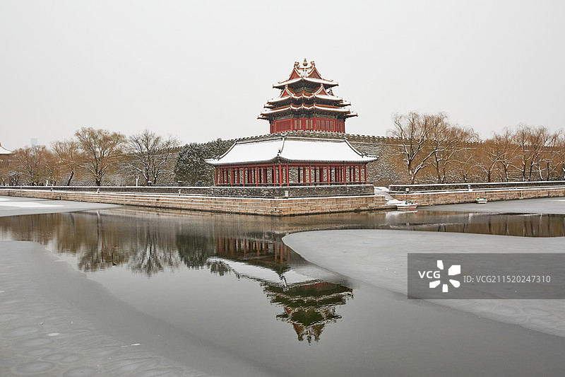 北京故宫紫禁城角楼雪景图片素材