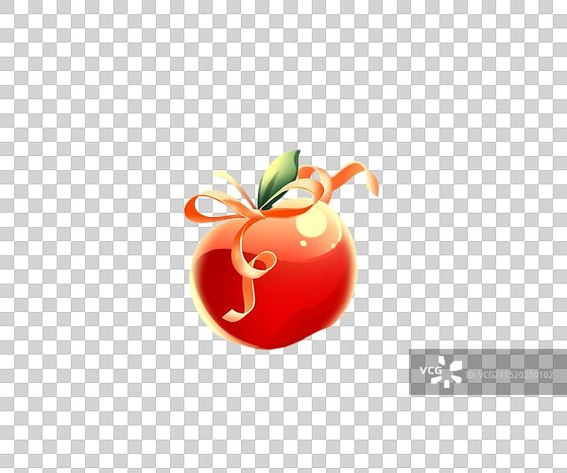 系着金色缎带的红苹果清新卡通免扣元素图片素材