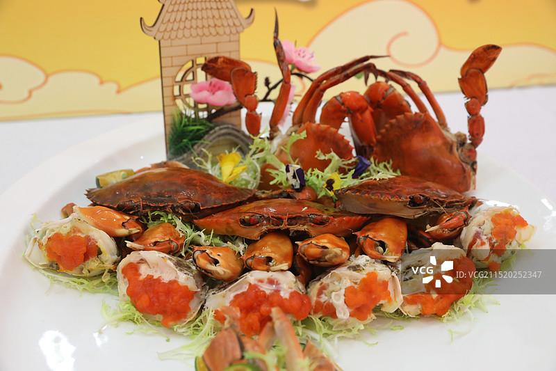 海南菜：清蒸和乐蟹 清蒸螃蟹 清蒸海鲜图片素材