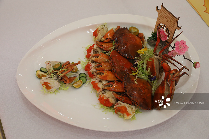 海南菜：清蒸和乐蟹 清蒸螃蟹 清蒸海鲜图片素材