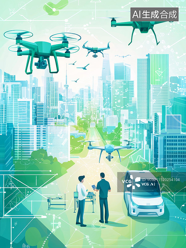 【AI数字艺术】航天智造数据采集城市天气路况扁平插画风格图片素材