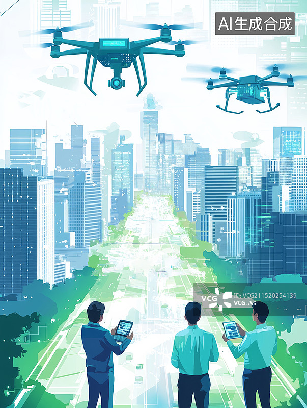 【AI数字艺术】航天智造数据采集城市天气路况扁平插画风格图片素材