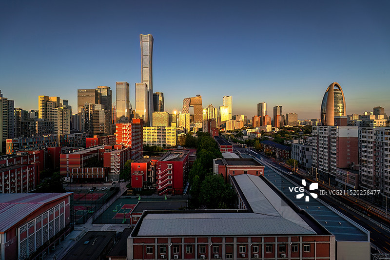 北京CBD建筑群日出晨光图片素材