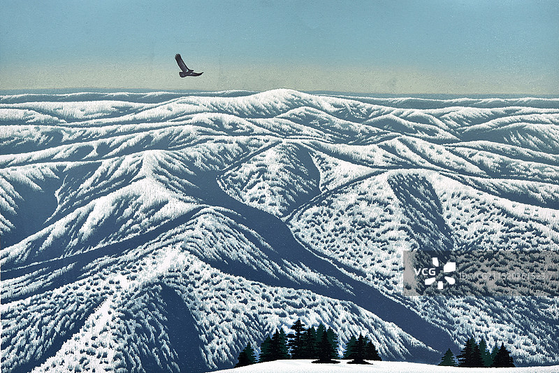 绝版木刻《雪岭峰峦》图片素材