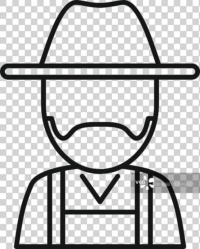 戴着工作服和帽子的农民头像线条图标图片素材